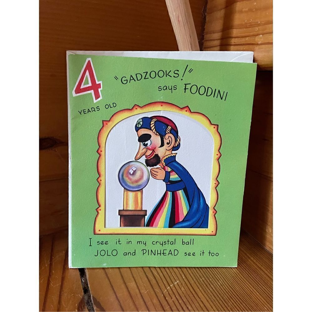 Vintage 1950 Foodini Series Pop-Up Birthday Card Age 4 Pinhead and Jolo